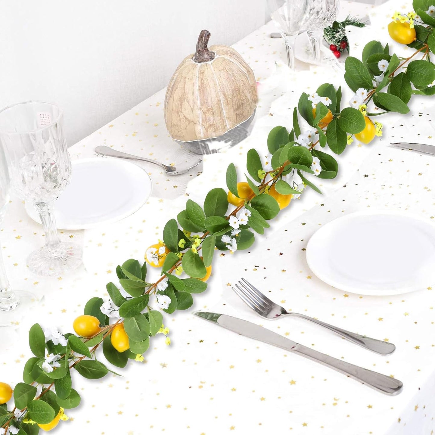 2Pcs Total 11 Ft Artificial Lemon Garland Spring Summer Faux Fruit Vine Garlands with Greenery for Door Wall Mantle Wedding Party Table Decorations