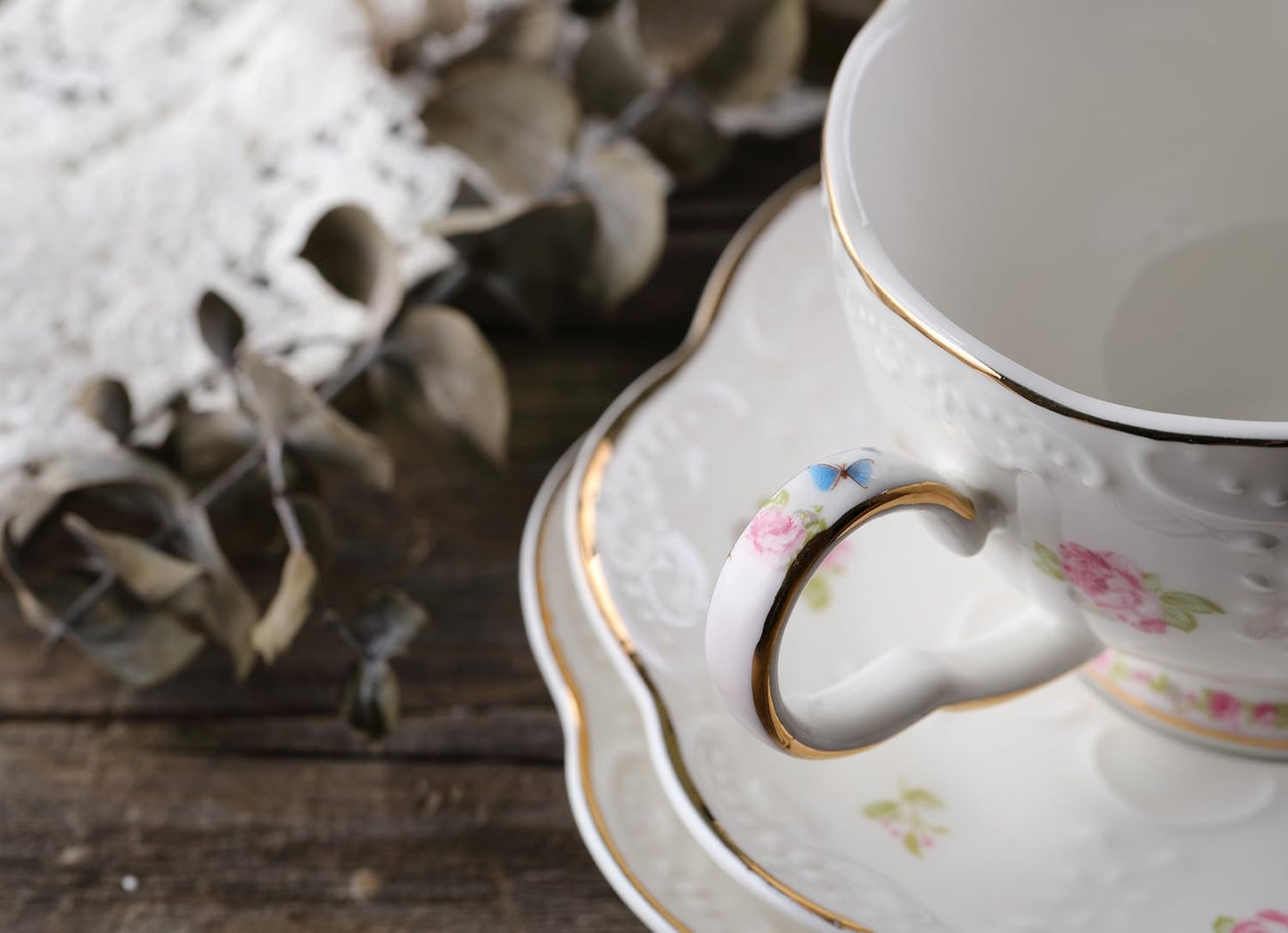 Fine China Porcelain Coffee Cups Flower Series Teacup Saucer