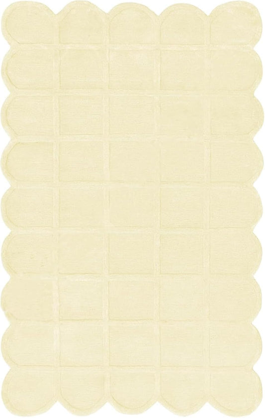 Scallop Shaped Luxury Handmade Wool, Hand-Tufted Premium Area Rug with Non-Slip Natural Cotton Backing for Living Room & Bedroom(Light Yellow,2'6''x12',Runner)