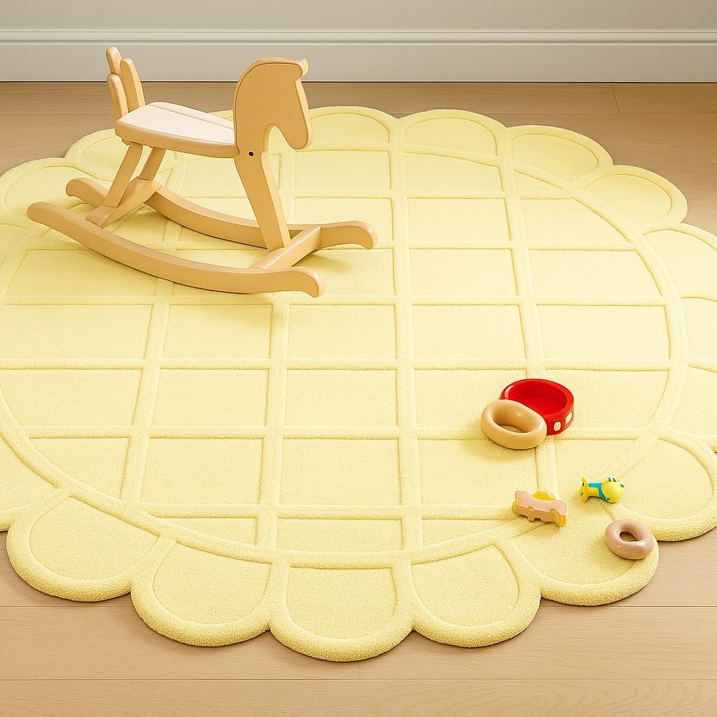 Scallop Shaped Luxury Handmade Wool, Hand-Tufted Premium Area Rug with Non-Slip Natural Cotton Backing for Living Room & Bedroom(Light Yellow,2'6''x12',Runner)