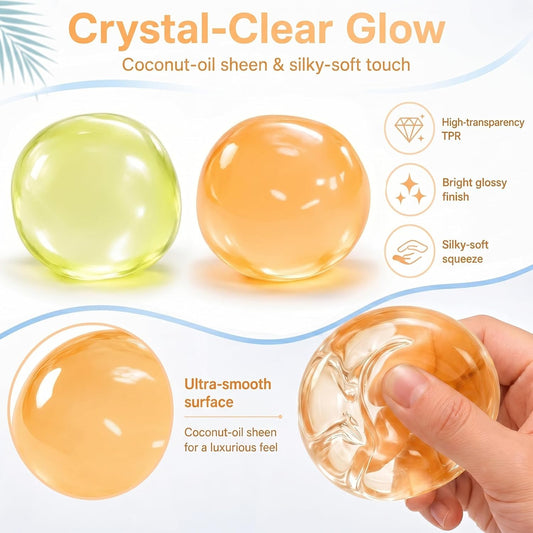 2PCS Coconut Oil Squishy for Anxiety & Relaxation, Yellow & Orange | Coconut Oil Stress Ball, Slow Rising Fidget Squeeze Toy for Work, Office, Party Favors, Gift for Adults