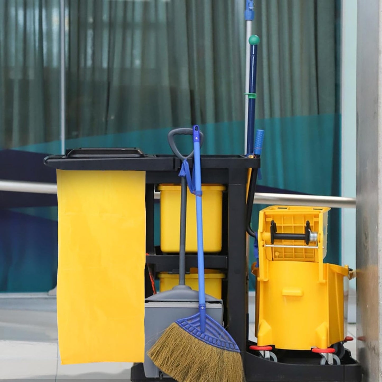 Large Capacity Cleaning Bag for Housekeeping Cart with Oxford Cloth Material and Versatile Use, Yellow Laundry and Rags Storage Bag for Hotel Services and Janitorial Cleaning