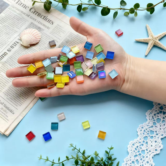 1100pcs Mixed Colors Glass Mosaic Tiles, DIY Mosaic Tiles for Crafts, 2.2lbs Crystal Stained Glass Tiles, Children Handmade DIY Art Craft Projects for Home Decoration