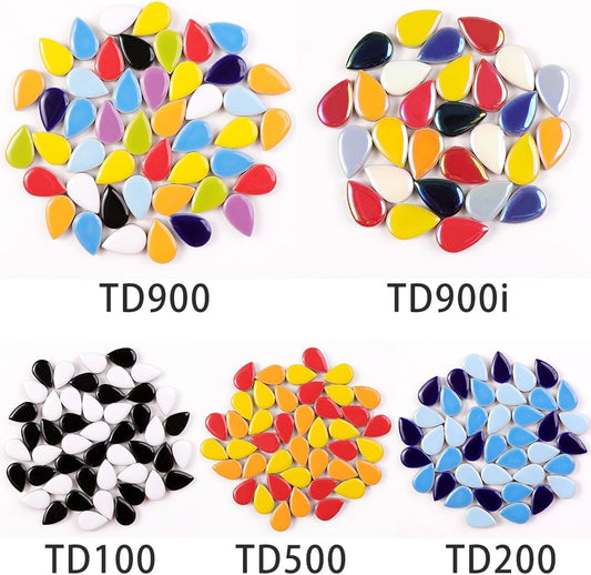 200g Ceramic Teardrop Mosaic Tiles, Green Yellow Blue Red Purple White Black Small Raindrop Petal Mosaics Ceramic Pieces for DIY Hobbies Mosaic Crafts Art Works & Deco (TD100)