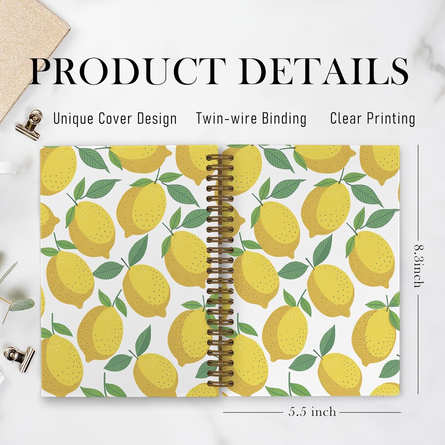 Lemon Spiral Notebook, Summer Journal Notebook, Lemon Themed Gifts Notebooks for School Work, Summer Fruit Office Supplies Gifts for Women Men, 5.5x8.3 Inch