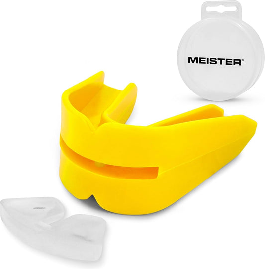 Moldable Double Mouth Guard w/Case - Yellow | Custom-fit design, upper and lower teeth protection for MMA, boxing and contact sports