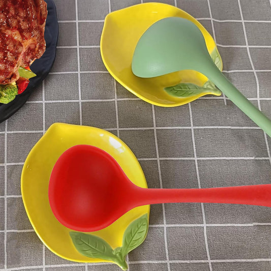2 PCS Spoon Rests, Ceramic Spoon Rest, Cute Lemon Shaped Spoon Rests, Utensil Rest Spoon Rest Stove Top, Kitchen Cooking Spoon Holder for Counter Ladle Utensil Spatula Tong Rest - Set of 2