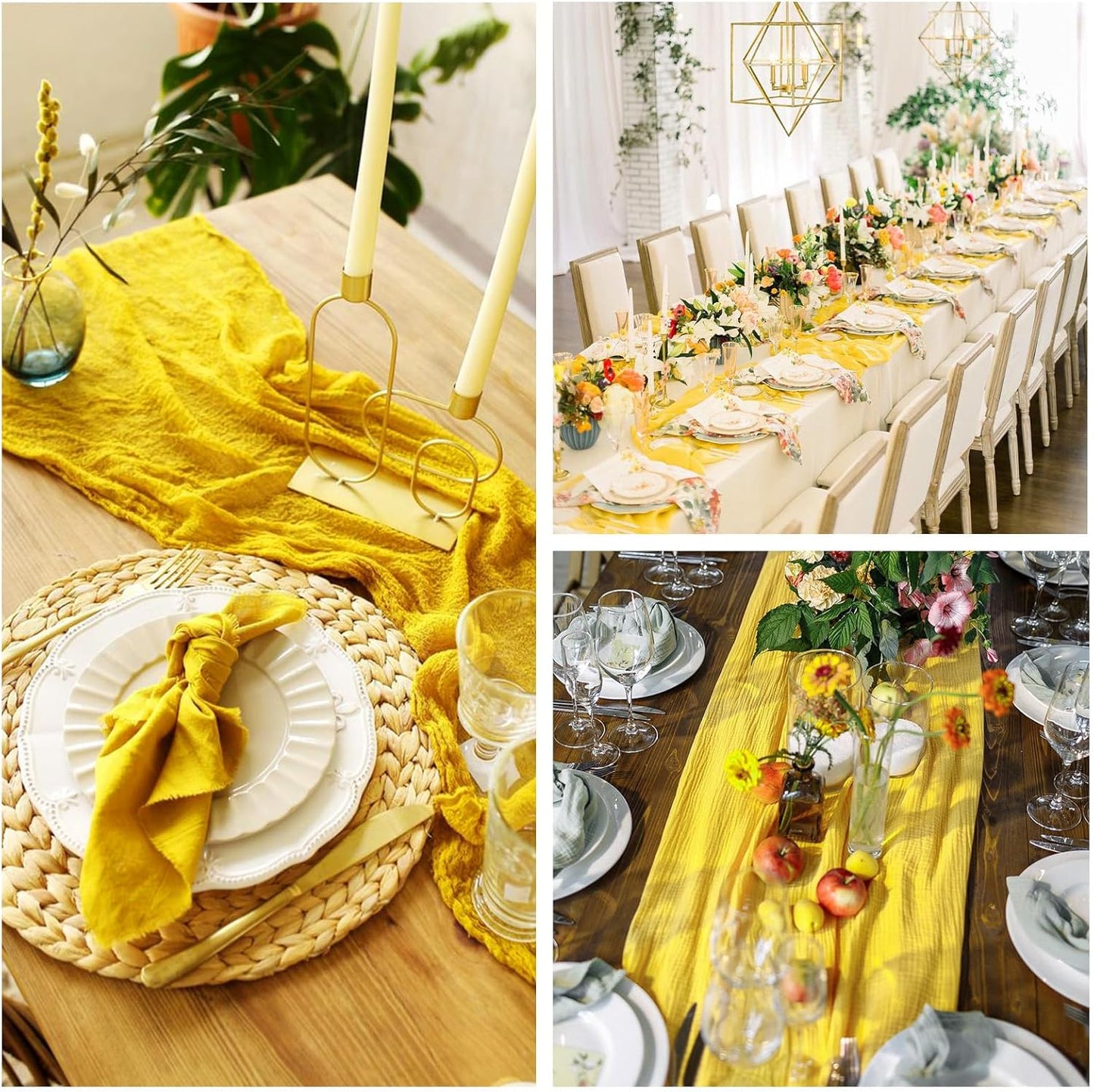 6 Pack Yellow Cheesecloth Table Runner 10FT Cheese Cloth Boho Gauze Fabric Table Runner 35 x 120 Inch Rustic Sheer for Summer Holiday Wedding Decor Baby Shower Party