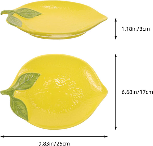 Lemon Shaped Ceramic Serving Dish, 9.84-Inch Yellow Fruit Bowl, Salad Plate, Dessert Tray Lemon Shape Salad Dishfor Kitchen Use