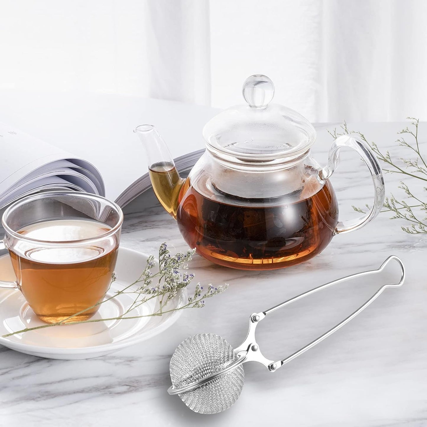 Snap Ball Tea Strainer, 3 Pack Stainless Steel Tea Infuser Filter with Handle for Loose Leaf Tea, Spices, Seasonings