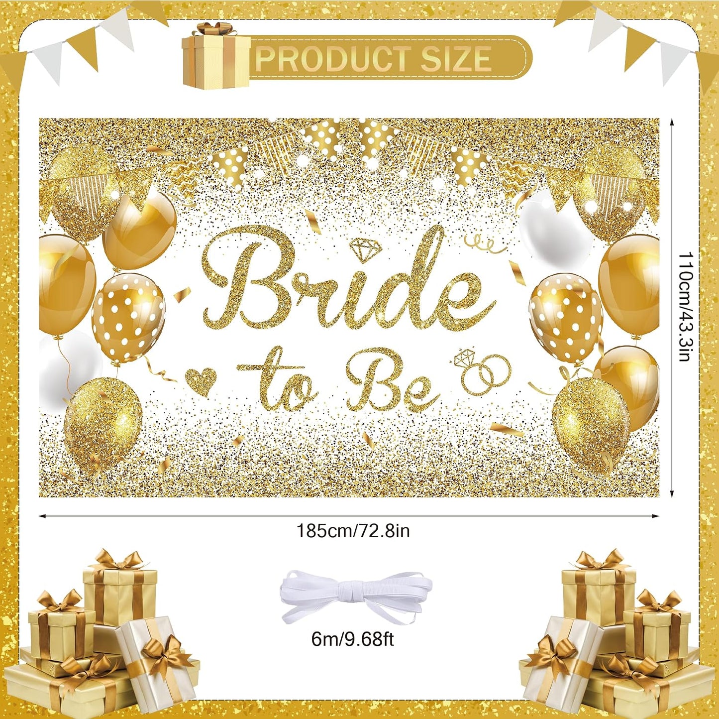 White Gold Bridal Shower Decorations, Large Bride To Be Banner for Wedding Backdrop, Engagement Party Decor, Miss to Mrs Sign – Ideal for Fall Bridal Shower Wedding Party Decorations