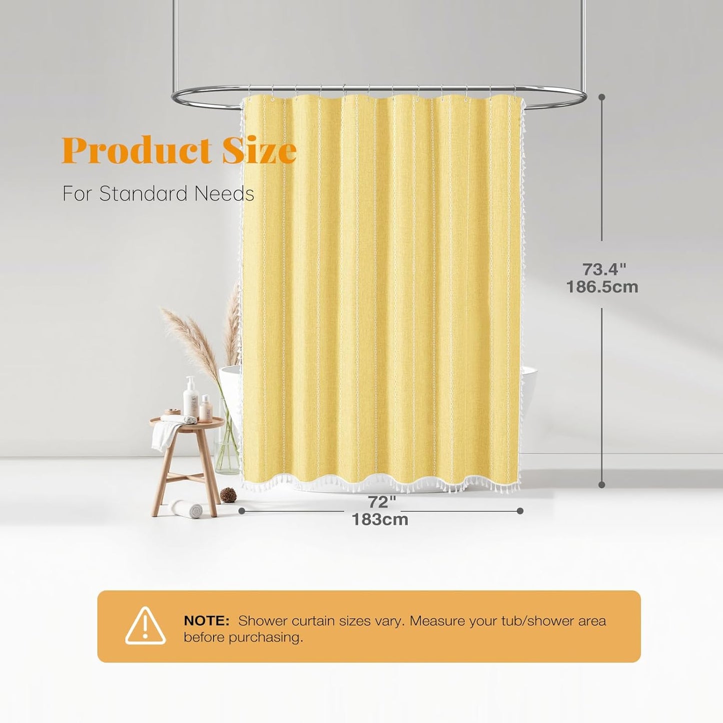 BTTN Boho Farmhouse - Linen Rustic Heavy Duty Striped Fabric Set, Bohemian Vintage Country Cloth Shower Curtains for Bathroom, Yellow, 72" W x 72" L (Pack of 1)
