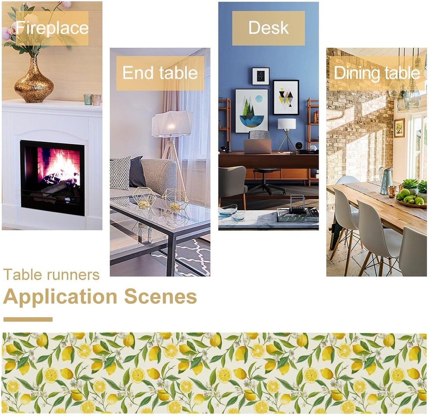 Lemon Table Runner Watercolor Fruits Green Leaves White Flowers Pattern Table Runner Table Cloth Decoration Dresser Garden Farmhouse Wedding Party Vacation Dinner Home 13x36 inches