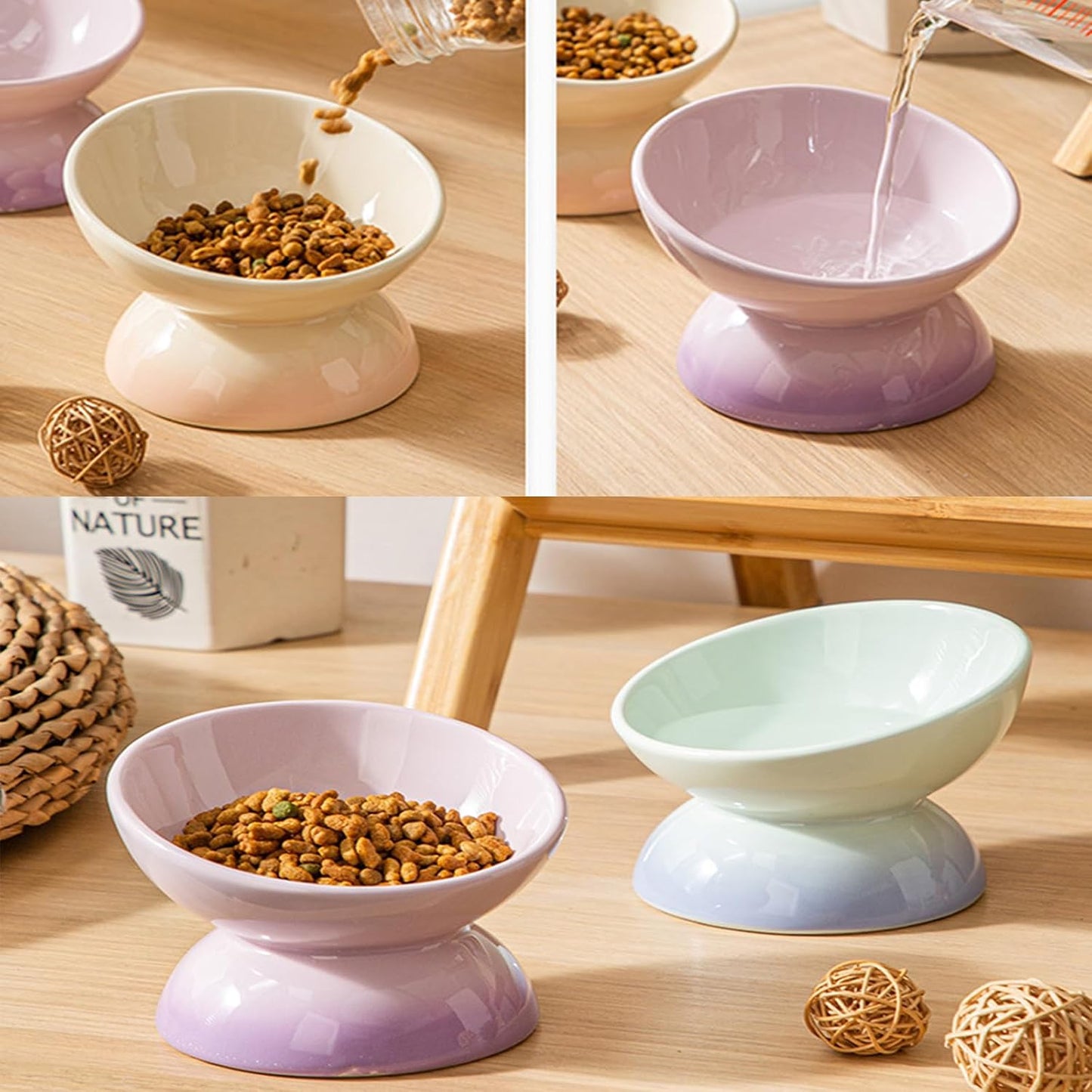 Cat Bowl Elevated Cat Bowls Whisker Friendly Cute Ceramic Tilted Food Bowls for Indoor Cats 6.1 Inch Wide 15° Raised Kitten Supplies Dishwasher and Microwave Safe Yellow Cats Water Bowl