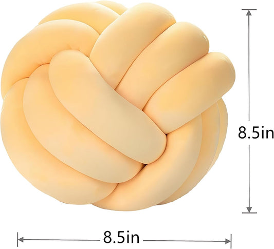 Knot Pillow Ball Round Cushion Pillows (Yellow,8.5in) | Children Room Decoration Plush Toys Calming Stress Relief Toy, Soft Plush, Cozy Decor for Bedroom, Sofa, Kids Playroom