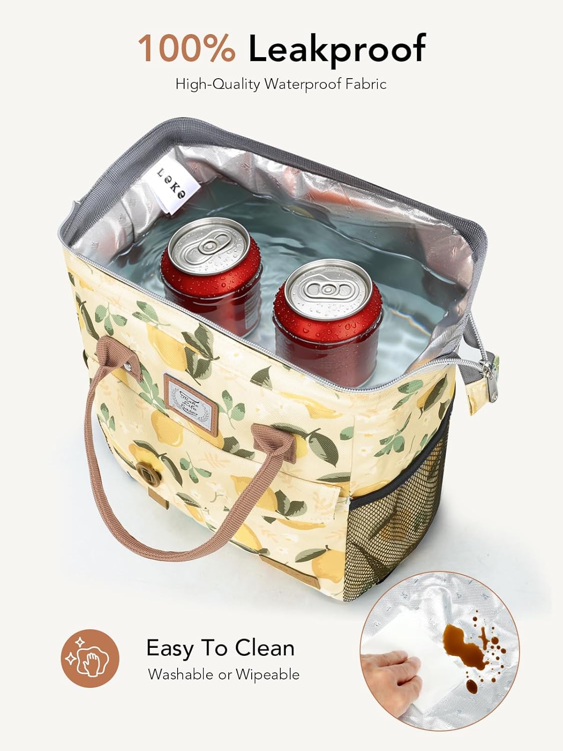 Lunch Bags for Women Insulated Thermal Lunch Tote Bag Durable Large Lunch Box Container Drinks Holder for Adults Work College Picnic Beach Park, Lemon