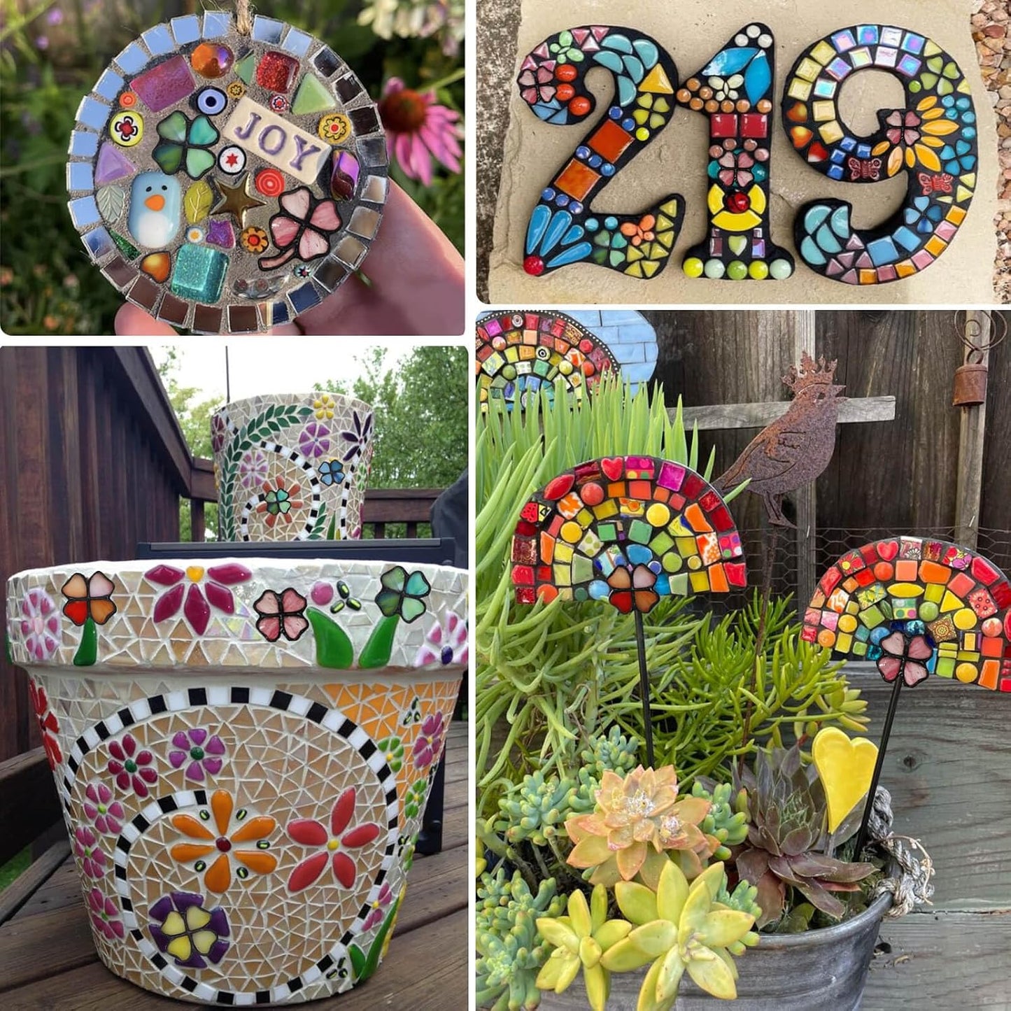 Precut Stained Glass Mosaic Tiles for 12 Four-Leaf Clovers, Yellow | 48 Opal Heart-Shaped Pieces & 12 Stems for DIY Crafts, Floral Art, Garden Art & Home Decor