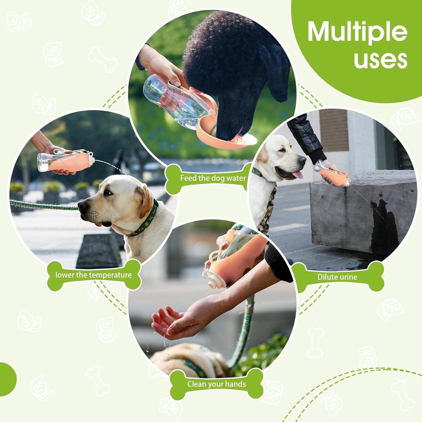 Dog Water Bottle, Portable Dog Water Bottle for Small to Large Dogs, Leak Proof Dog Travel Water Bottle, Small Leaf Travel Water Bowl for Dogs and Dog Walking Accessories (19.6OZ, Pink)