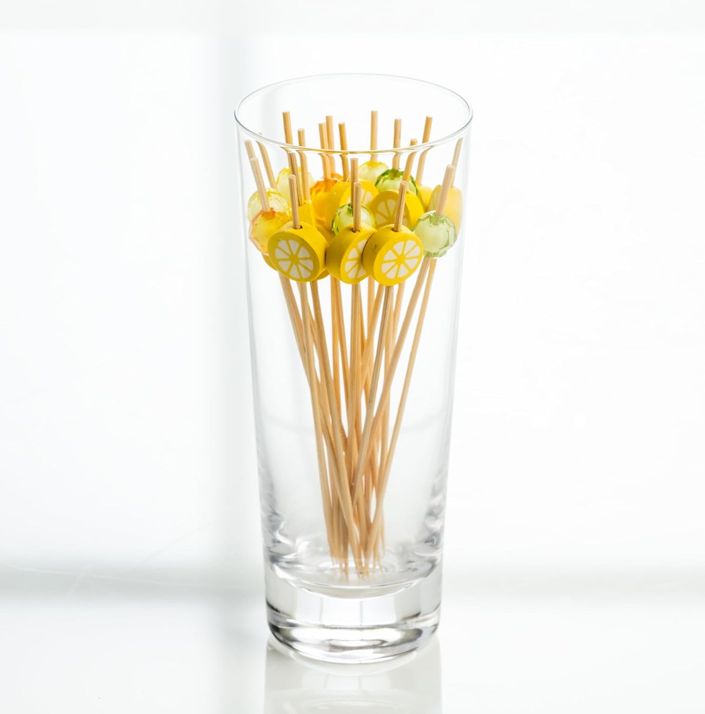 Lemons Cocktail Picks, 100 Pieces | Bamboo/Wood, Brown/Yellow, 4.5"L