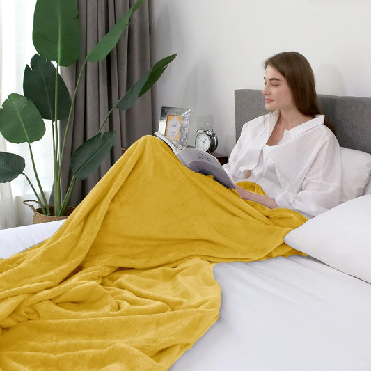 Hansleep Fleece Yellow Throw Blanket, Super Soft Flannel Fuzzy Plush Cozy Blanket for All Seasons, Yellow, Throw 50x60 Inches