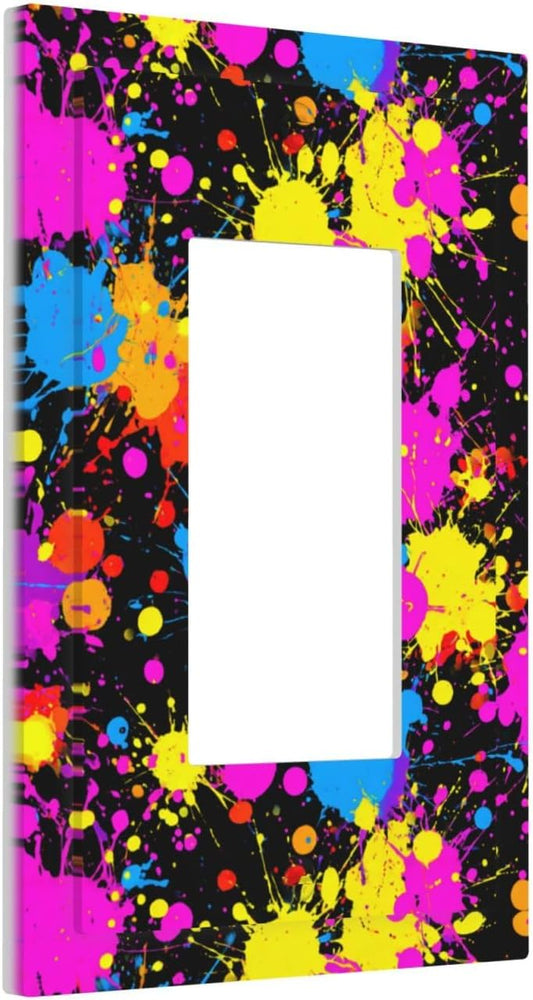 Neon Abstract Pink Blue Yellow Paint Splatter Light Switch Wall Plate Faceplate Cover Single Rocker 1 Gang Decorator Outlet Receptacle Covers For Home Kitchen Room Bathroom Decor