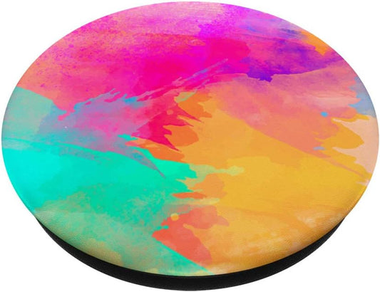 Rainbow Watercolor Splashes Pink Yellow Turquoise Teal PopSockets PopGrip: Swappable Grip for Phones & Tablets