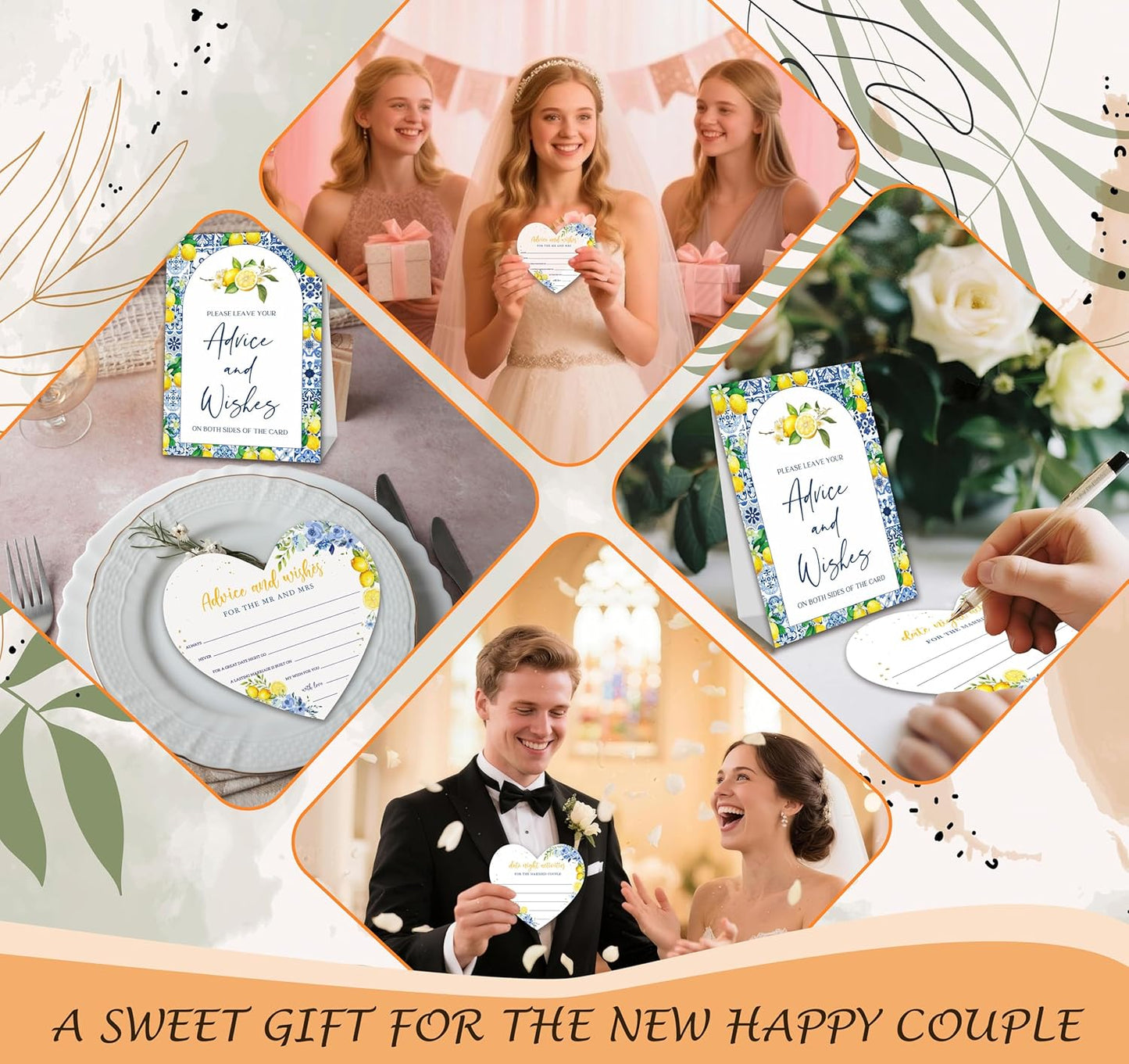 Advice and Wishes for The Mr and Mrs, Heart Shaped Wedding Advice Cards For 25 Guests, Lemon Themed Cards For The Bride And Groom, She Found Her Main Squeeze Bridal Shower Decor -01