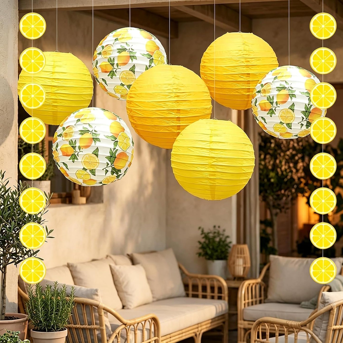 10Pcs Yellow Lemon Paper Lanterns Lemon Citrus Party Decorations | Amalfi Coast Hanging Lanterns Mediterranean Wall Decor Bridal Shower Supplies