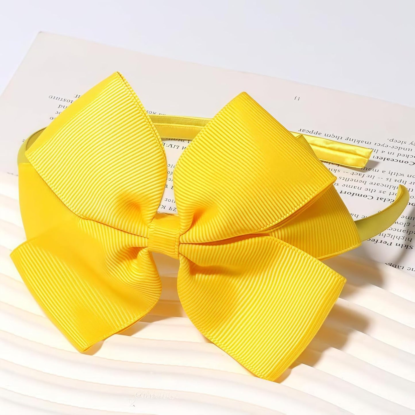 Bow Headband for Women Girls Yellow Bows Hairband Summer Bowknot Hair Hoop Adult Hair Accessories for Summer Theme,Birthday,Baby Shower Party Decorations(03)