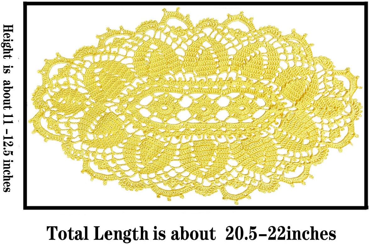 21 Inch Length Oval Lace Crochet Flowers Doilies Tablecloth Placemat Washable Kitchen Vase Doily (Yellow, 2)