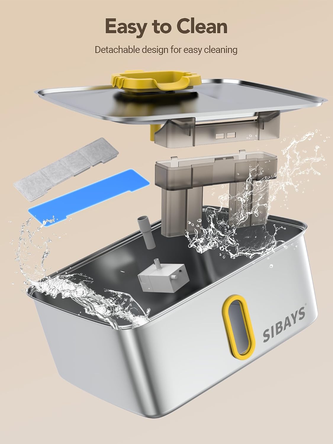 4Gal/15L Stainless Steel Large Dog Water Fountain, Ultra Quiet Automatic Pet Water Fountain, Dog Water Bowl Dispenser with Water Level Window and LED Light, Easy to Clean(FS78, Silver-Yellow)