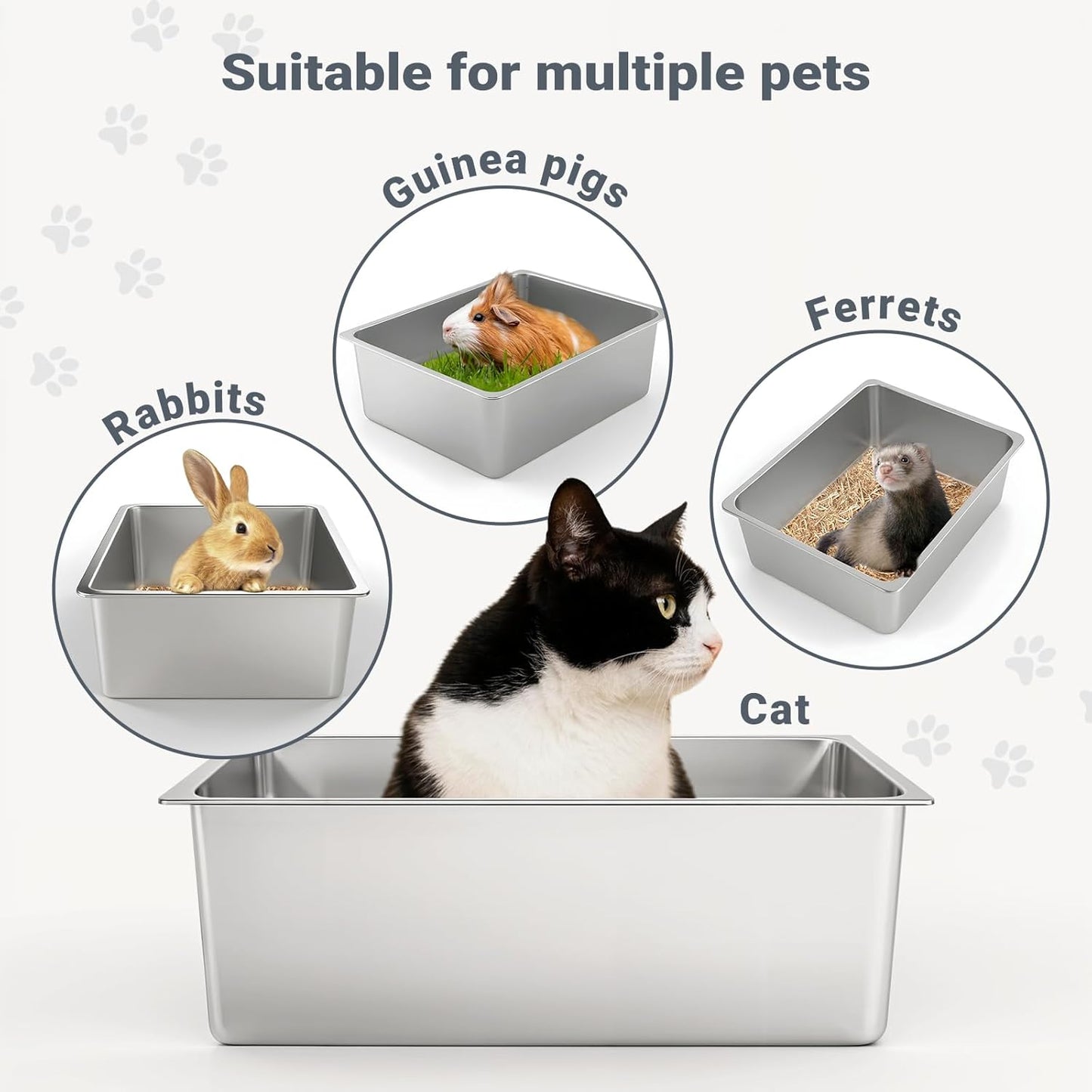 Large Stainless Steel Cat Litter Box Low Entry, Non-Stick | Solid Metal Box, Odor Free, Non Stick, Rust Proof, Easy to Clean, Ideal for Cats, Kittens, Multi-cat & Rabbits, Indoor Use