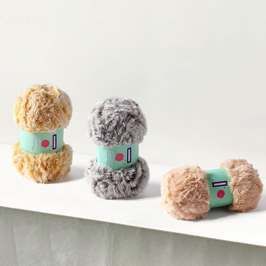 2 Skeins Faux Fur Yarn Soft Fluffy for Crocheting - Chunky Fuzzy Yarn for Crochet Amigurumi, Hat, Shawls, Total Length (71x2) Yards (Yellow White)