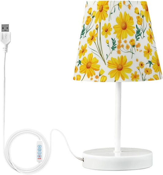 Daisies Marigolds Table Lamp Yellow Bedside Lamps LED Night Light with USB Charging Port Dimmable for Bedrooms, Living Rooms,Kids Room, Study Rooms, Offices, Dorm