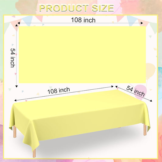 4 Pack Light Yellow Rectangular Plastic Tablecloths, Yellow Disposable Table Covers 54" x 108" for Birthday, Bridal Shower, Engagement Wedding, Picnic Parties and 8 ft Table Use