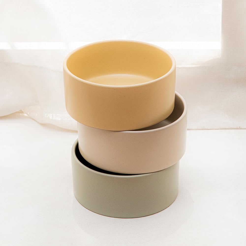 Ceramic Dog Bowl - Made in Korea, Pet Food Bowl for Dogs & Cats, Microwave Safe, Dishwasher Safe. (Yellow)