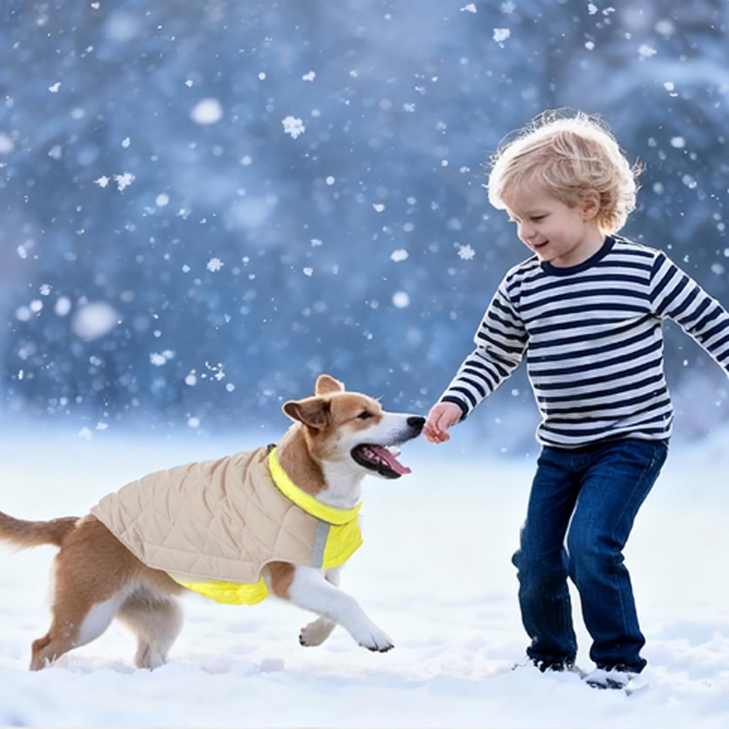 Quilted Dog Winter Coat, Plaid Lined Reversible Vest, Pet Apparel Yellow M | Cold Weather, 2-in-1 Design Dual-sided Coat Waterproof Wind-resistant,Fall Winter, Harness Hole, Reflective Safety Strip