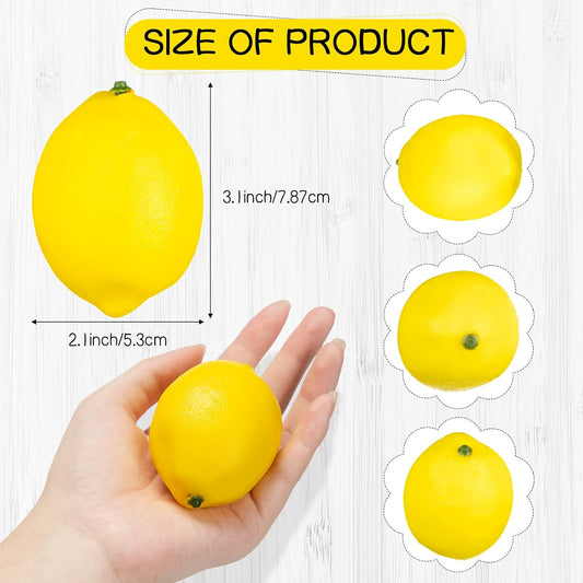 Summer Fake Lemon Fake Fruit Faux Yellow Lemon Decor Lifelike Simulation Artificial Fruit for Party Table Kitchen Vase Filler Wreath Garland Photography Decoration(3.1 x 2.1 Inch,100 Pcs)