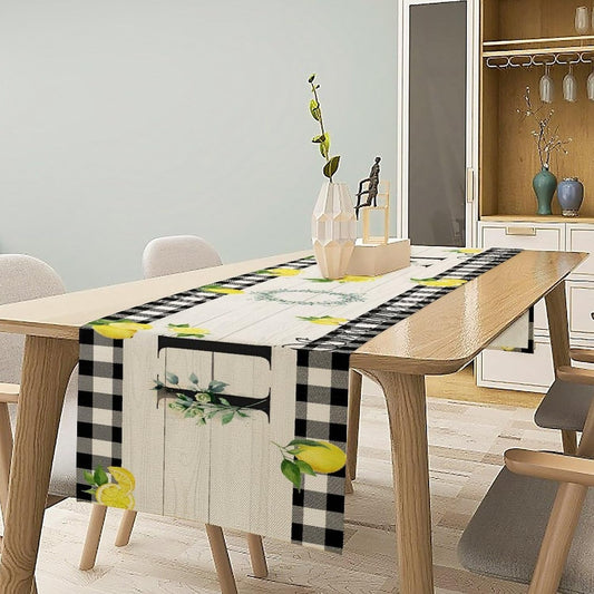 Lemon Table Runner Country Black White Buffalo Plaid Check Home Table Runner for Kitchen Table Dining Party Decor 13x36in