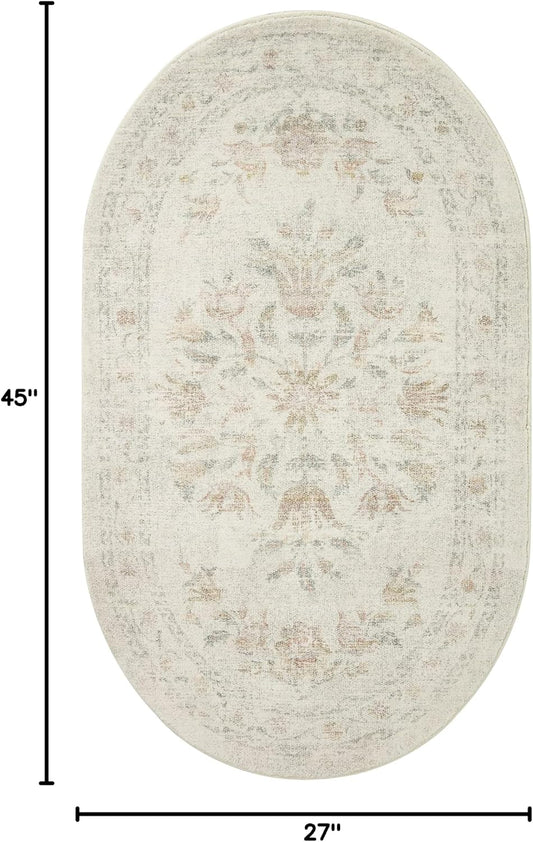 Rifle Paper Co. Courtyard Collection COU-01 Yellow/Multi 2'-3" x 3'-9" Oval Accent Rug feat. CloudPile