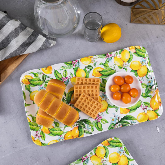 Melamine Lemon Large Rectangular Serving Tray/Platters Set of 2, 17.5" x 10", 2-Piece Melamine Platters Serving Set,Dishwasher Safe