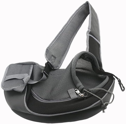 Dog Sling Carrier for Small Dogs Cat Puppy Crossbody Bag Carrier | Hands-Free, Safety Hook, Large Zipper Pocket, Soft Breathable Mesh, Adjustable Strap, Reflective Strip, Portable Travel Safe