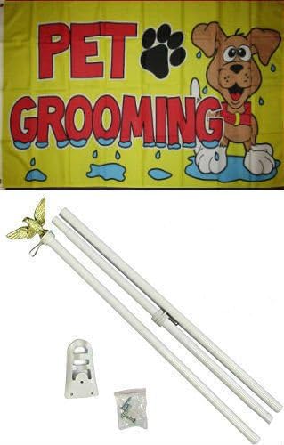 3x5 Advertising Pet Grooming Yellow Flag White Pole Kit Set - Party Decorations Supplies For Parades - Prime Outside, Garden, Men Cave Decor Flag