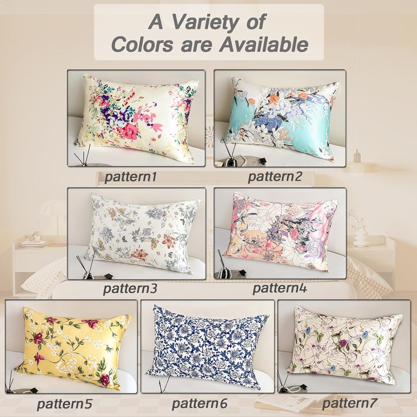 100% Pure Mulberry Silk Pillowcase Standard Size for Hair and Skin,Yellow Real Silk Pillow Cases with Zipper,Soft and Cooling,Both Sides Natural Slip Silk,Floral Print,1pc(20"x26", Pattern5)