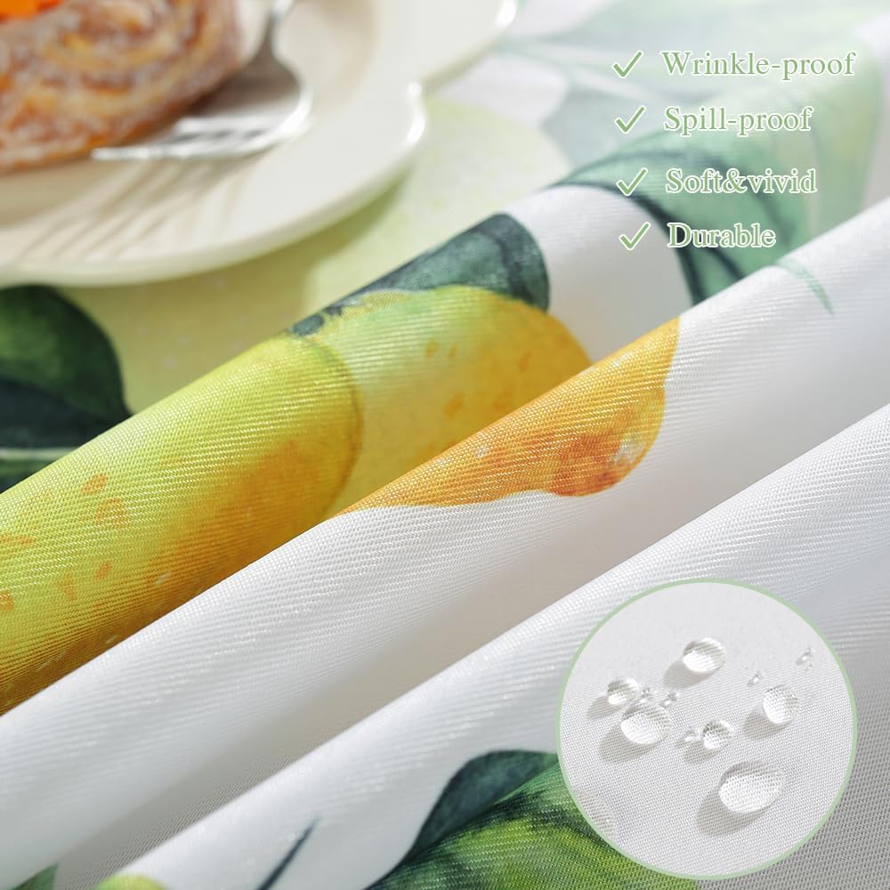 Summer Tablecloth for Rectangle Table 52"x70",Lemon Fruit Floral Table Cloths,Washable Spillproof French Fabric for Indoor Outdoor Camping Picnic