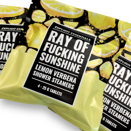 Ray of Fucking Sunshine Shower Steamers | Citrus Lemon Verbena Aromatherapy Shower Steamers to Lift Your Mood & Boost Your Day | Funny Self-Care Gift for Women & Men