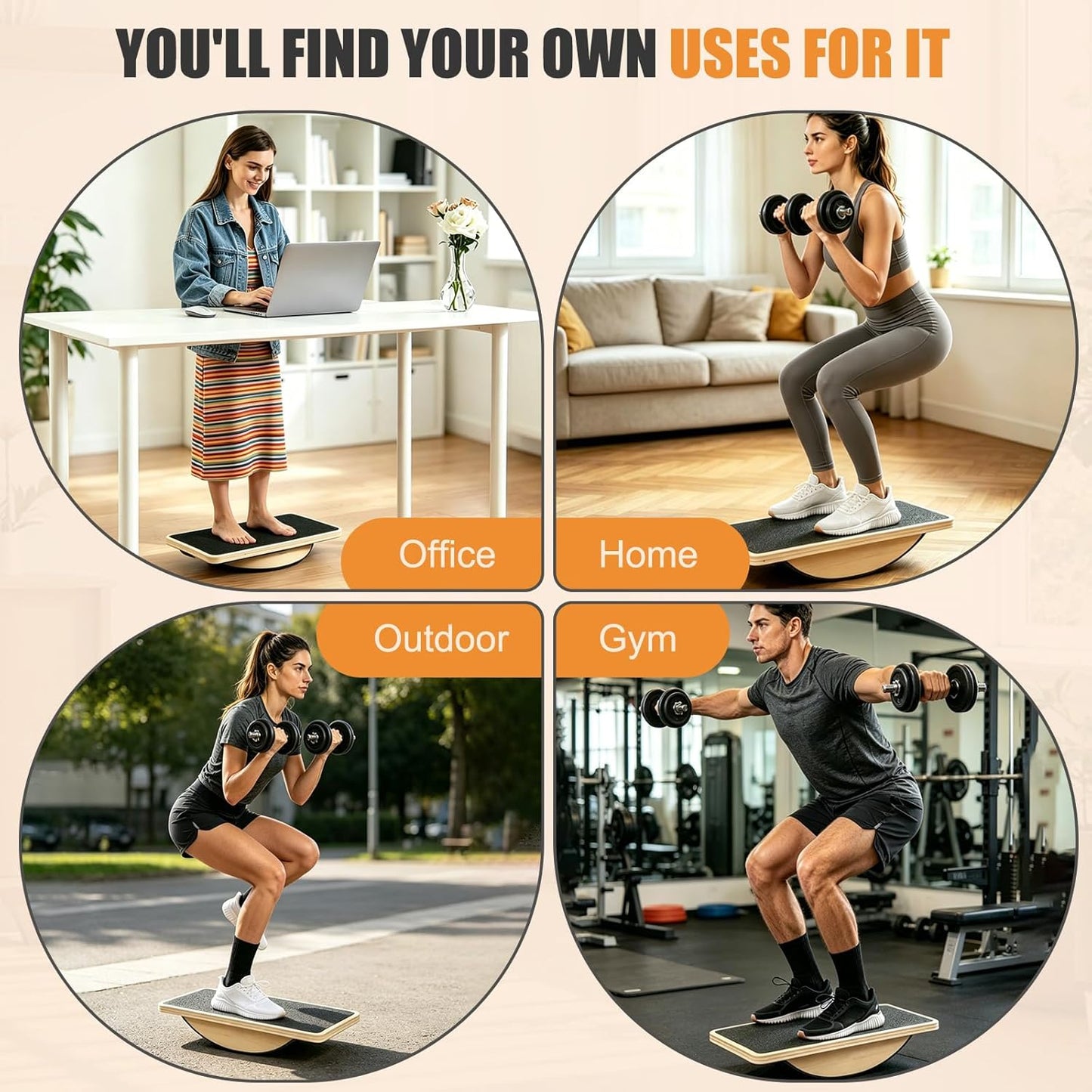 Wooden Balance Board, 350LBS Anti-Slip Balance Trainer | wood construction, anti-slip, core training, boost balance, home gym office workout