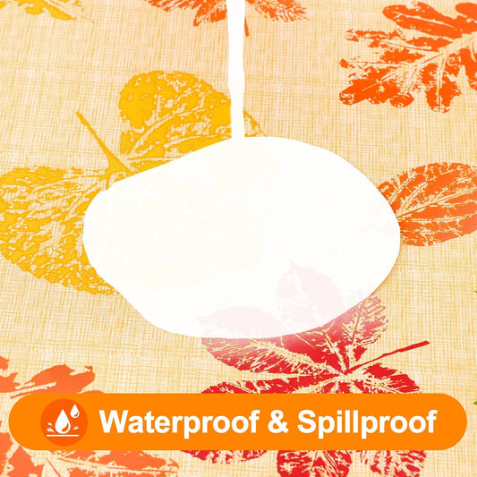 Fall Rectangle Table Cloth, Waterproof Vinyl Tablecloth with Flannel Backing, Wipeable Autumn Leaves Plastic Tablecloths for Harvest and Thanksgiving Parties, (60"x140", Rust & Yellow)