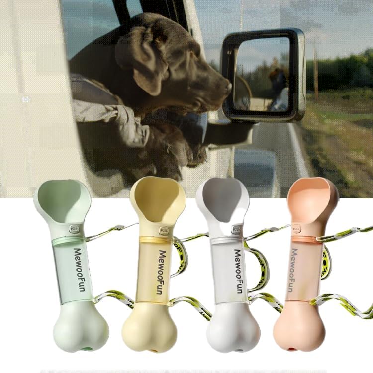 Bone Shaped Pet Water Bottle with Poop Bag Dispenser - Leak-Proof Travel Bottle for Walking & Hiking, Travel Essentials for Dogs, Travel Water Dispenser with Drinking Bowl, Yellow