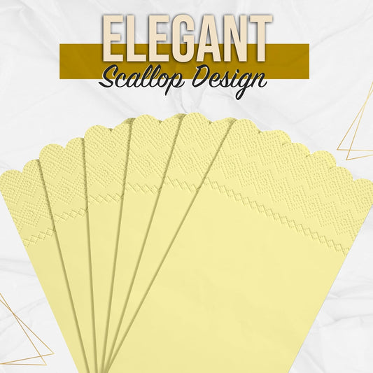 Yellow Scalloped Napkins Disposable 100 Pcs 3-Ply Yellow Scalloped Dinner Napkins Disposable Decorative for Dinners & Parties, Paper Guest Towels for Bathroom & Party Supplies